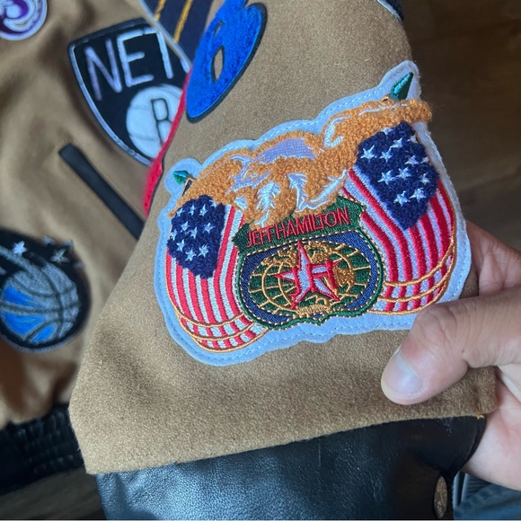 Jeff Hamilton Men's NBA Collage Wool Leather Jacket Brown Size XL SIGNED NEW - Picture 13 of 14